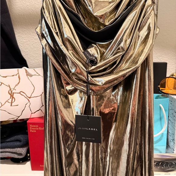 JLUXLABEL Heart Of Gold Metallic Gold Cowl-Neck Maxi Dress NWT - Picture 9 of 11